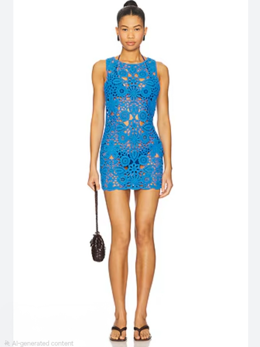 Best Selling!Tala Flower crochet Blue Mini Beach Dress